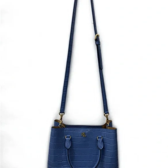 Brand New Ralph Lauren Blue Crocodile Embossed Women's Crossbody Bag - Picture 4 of 13